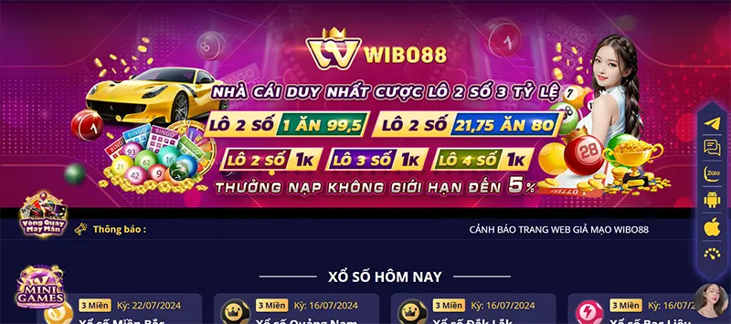 Tham gia nhà cái Wibo88 và lựa chọn trò chơi xổ số mà bạn yêu thích