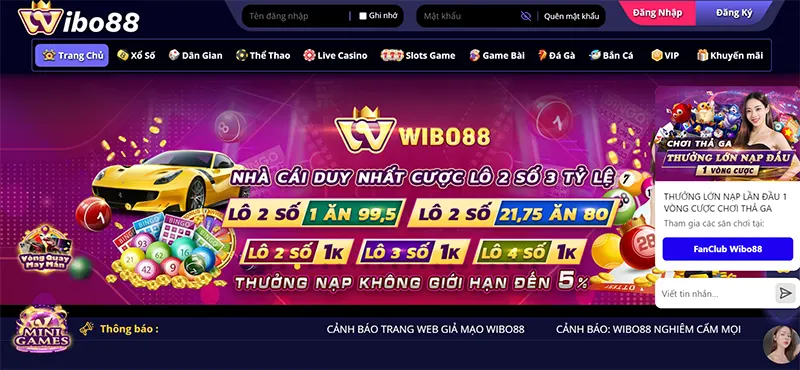 Nhà cái Wibo88 là một thương hiệu giải trí hàng đầu Châu Á hiện nay