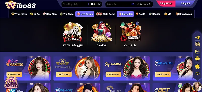 Game bài Wibo88 cung cấp nhiều trò chơi đa dạng và hấp dẫn