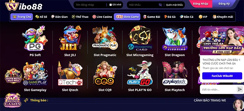 Các trò chơi slot game Wibo88 đa dạng và vui nhộn